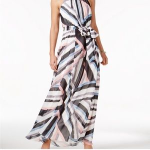 Blue pink striped maxi dress